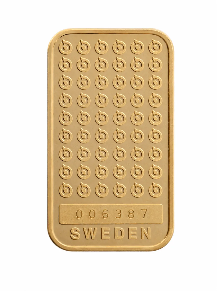 Cirkulerad Boliden guldtacka 100 gram – baksida