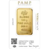PAMP Suisse 100 g guldtacka 24K 999,9 framsida med certifikat.