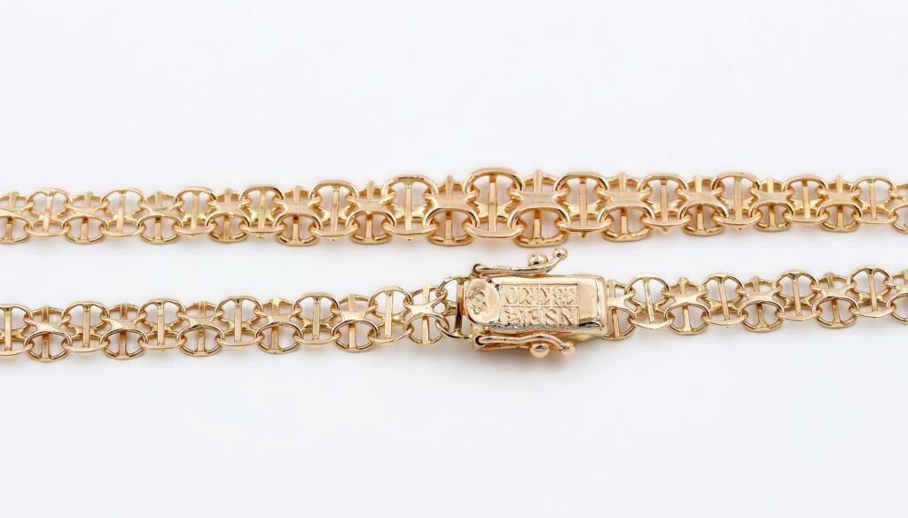 X-länk halsband med stavar i 18k guld. Vikt: 12.50 g