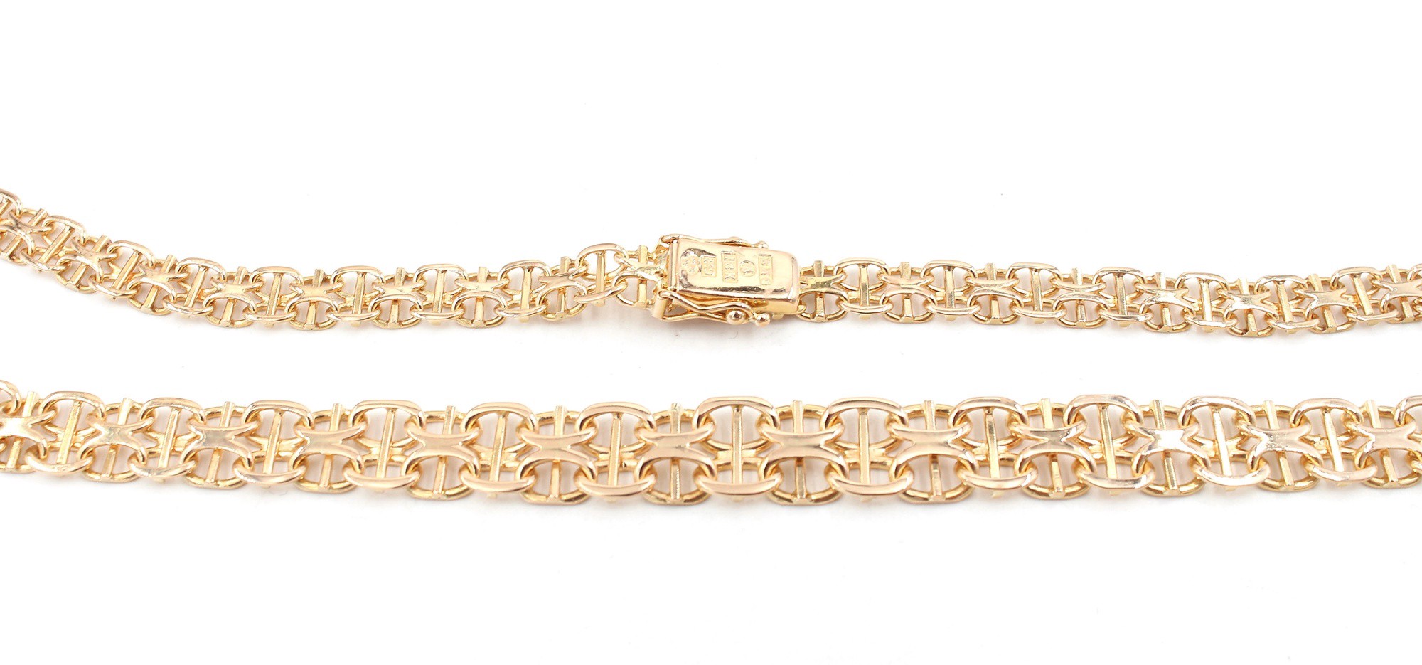 X-länk halsband med stavar i 18k guld. vikt: 25g