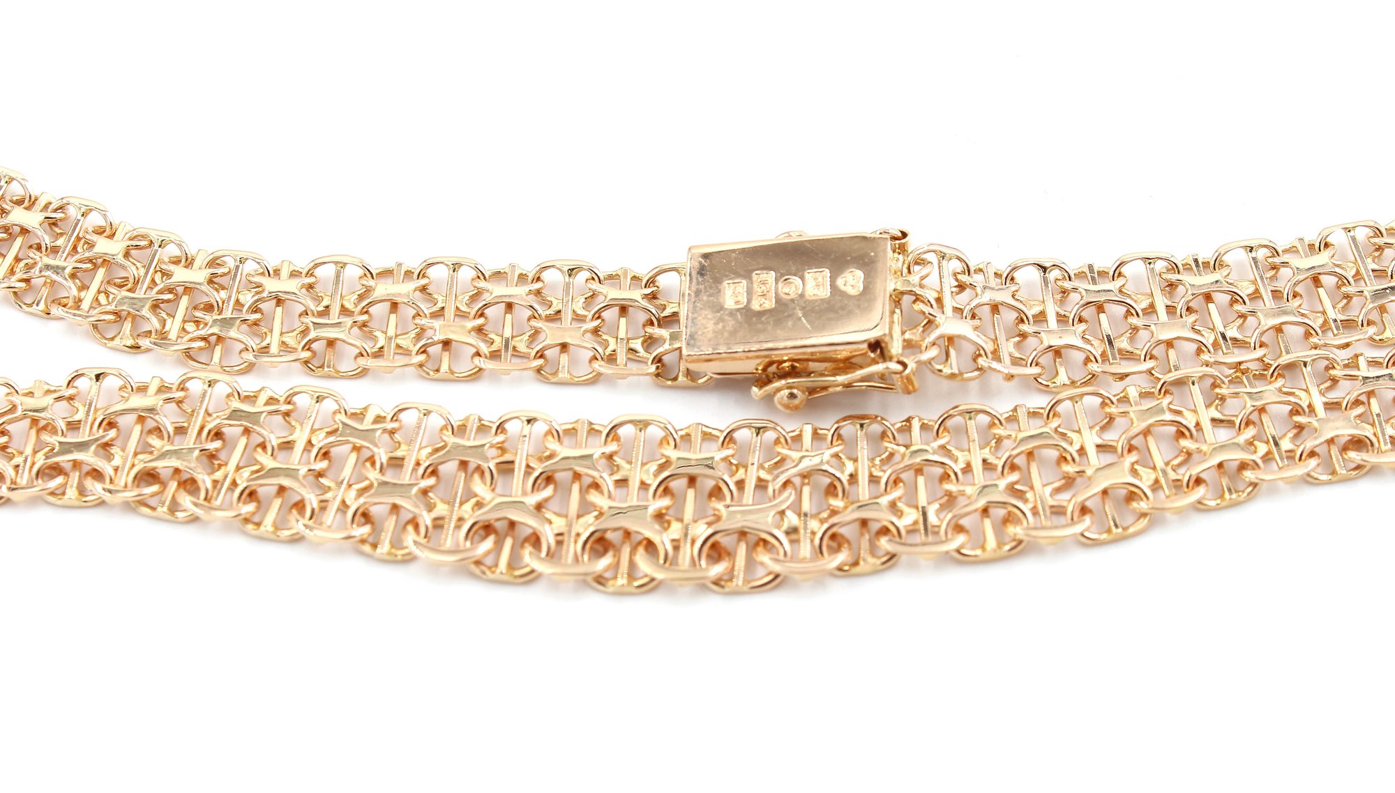 X-länk halsband med stavar i 18k guld 2x. vikt: 26g