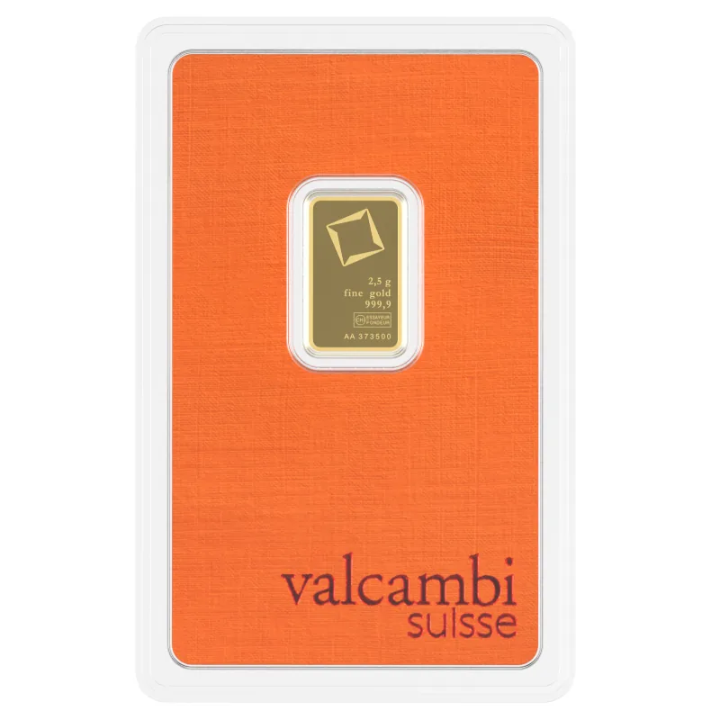 2,5 gram guldtacka Valcambi Suisse 999,9 fint guld