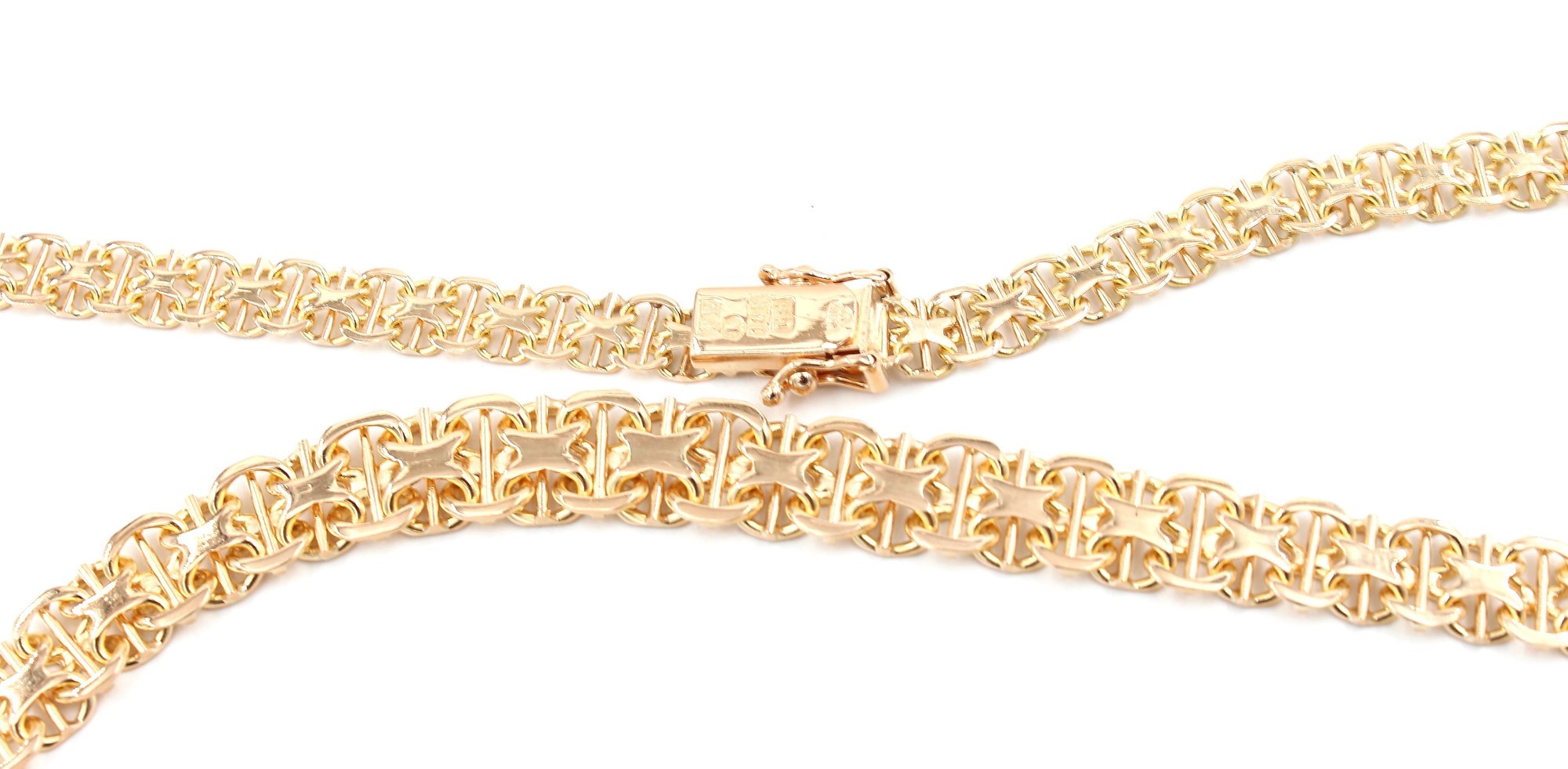 X-länk halsband med stavar i 18k guld. vikt: 25,3g