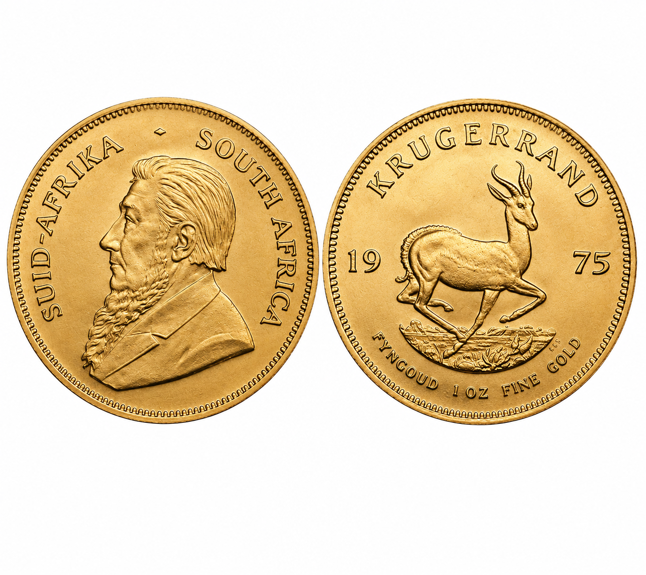 1 oz Sydafrikansk Krugerrand guldmynt fram- och baksida