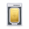 Framsida av 100 gram Heraeus guldtacka i 999,9 fint guld.