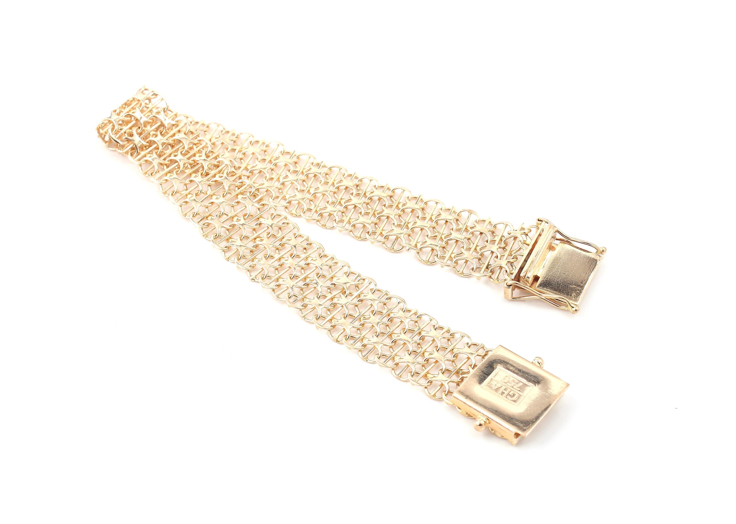 X-länk armband med stavar i 18k guld. 3 x. vikt: 19,1g