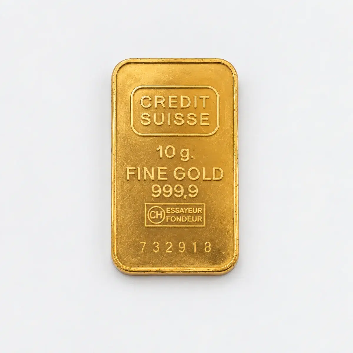 Cirkulerad guldtacka 10 gram i 24K guld, framsida.